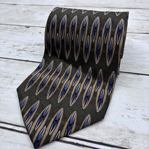 Cambridge Classics Men's Silk Tie Olive Green Blue Tan Abstract Geometric